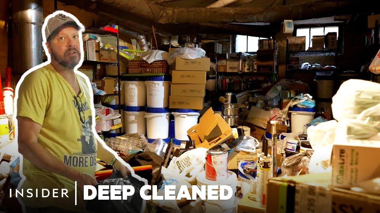 A cleaning crew working through a hoarded room